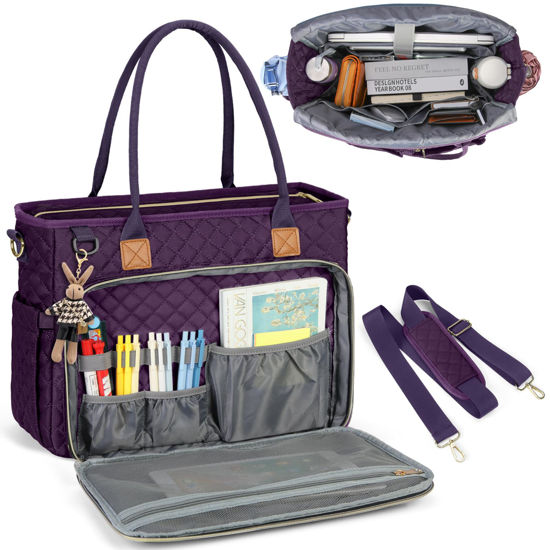 Picture of RAINSMORE Teacher Tote Bag 15.6 inch Laptop Bag for Women Work Bag Laptop Tote Nurse Bag Professional Computer Messenger Bag with Insulated Pocket, Laptop Briefcase for Office, College, Dark Purple
