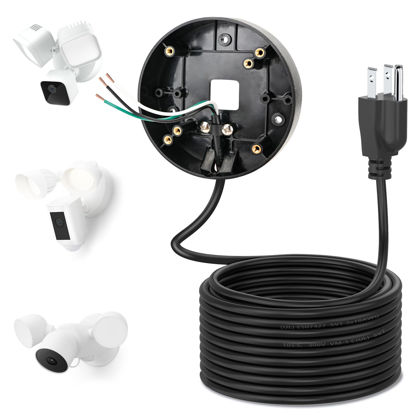 Picture of Power Cable and Plug-in Mount for Floodlight Cams Compatible with Floodlight Cam Wired Pro/Plus, Blink Wired Floodlight Camera, Electrical Box with 20ft Weatherproof Cable -(2in1 Mount and Cord Set)
