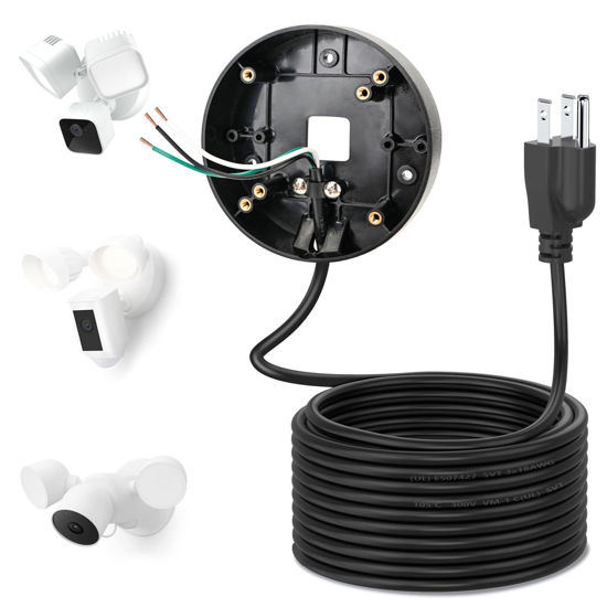 Picture of Power Cable and Plug-in Mount for Floodlight Cams Compatible with Floodlight Cam Wired Pro/Plus, Blink Wired Floodlight Camera, Electrical Box with 20ft Weatherproof Cable -(2in1 Mount and Cord Set)