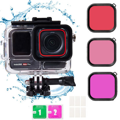 Picture of PCTC 197FT Waterproof Case for Insta360 Ace Pro with 3-Pack Dive Filters Accessories for Insta 360 Ace Pro Waterproof Case,Protective Underwater Dive Housing Shell with Bracket Accessories - Colour
