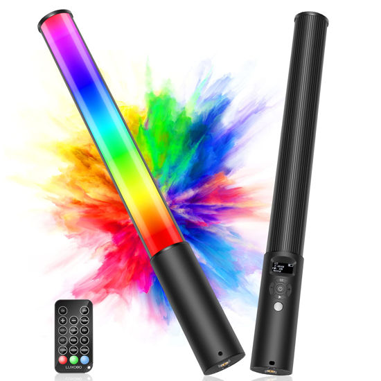 Picture of leshiou RGB Video Light Wand, Handheld Multi Color LED Photography Light Stick with Remote Control, Dimmable 2500K-6500K CRI97+ Full-Color LED Light with 2500mAh Rechargeable Battery, 12 Light Scenes