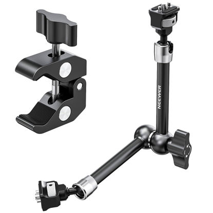 Picture of Neewer 11" Articulating Magic Arm Clamp Mount with Super Clamp, Camera Monitor Mount with 1/4" 3/8" ARRI Locating Pins & Holes for DSLR Action Camera Video Light Compatible with SmallRig Cage, ST16C