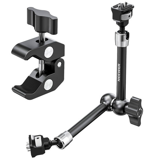 Picture of Neewer 11" Articulating Magic Arm Clamp Mount with Super Clamp, Camera Monitor Mount with 1/4" 3/8" ARRI Locating Pins & Holes for DSLR Action Camera Video Light Compatible with SmallRig Cage, ST16C