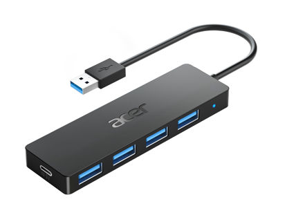 Picture of Acer USB Hub 4 Ports, Multiple USB 3.0 Hub, USBA Splitter for Laptop with Type C Power Port, Extender for A Port Laptop, PC, Desktop and More (0.7ft)