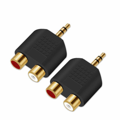Picture of 3.5mm to RCA Splitter Adapter - Oxsubor Gold Plated 3.5mm Male Stereo to 2 RCA Female Jack Y Plug Audio Converter (2 Pack)