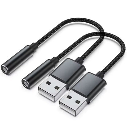 Picture of 2-Pack USB to 3.5mm Jack Audio Adapter, USB to Audio Jack Adapter Headset, USB-A to 3.5mm TRRS Mic Female, External Stereo Sound Card for Headphone, Laptop, Desktops, Mac, PS4, PS5, PC