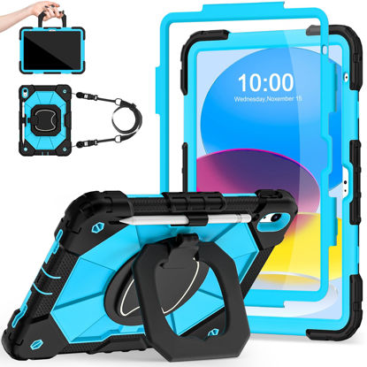 Picture of Auizotl Case for iPad 10th Generation 10.9 Inch with Screen Protector/360° Rotating Stand/Shoulder Strap/Pencil Holder,Military Grade Shockproof iPad Case 10th Generation 2022 (A2696/A2757/A2777)