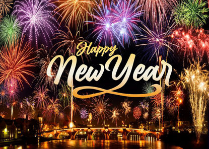 Picture of CYLYH 7X5FT Happy New Year Backdrop New Year's Eve Night City Fireworks Show Backdrop 2025 New Year Party Banner New Year Party Decorations Backdropr D884