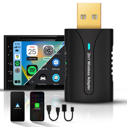 Picture of DYUZO 2in1 CarPlay Android Auto Wireless Adapter, Mini Car Play Android Auto Cars Stick, Stability Automatic Connection for OEM Wired CarPlay Android Auto 2025 Upgrade, Black