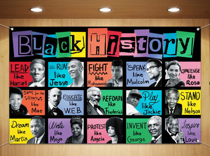 Picture of Sunwer Black History Month Photo Booth Backdrop Pan African American Famous People Banner School Classroom Bulletin Board Decoration (7×5ft)