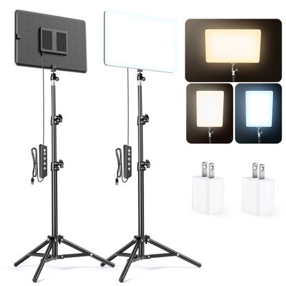 Picture of Scrhot 2-Pack LED Photography Video Lighting, 15W Studio Lights with 51.2'' Tripod Stand, 2800-8400K Dimmable USB Continuous Lighting for Video Recording/YouTube/TikTok/Live Streaming/Make up/Vlogging