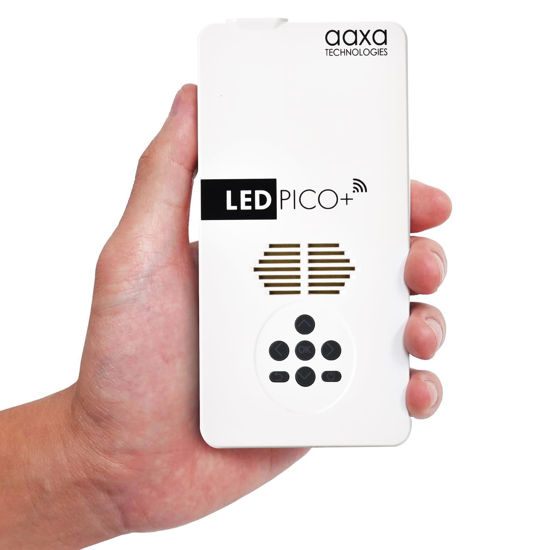 Picture of AAXA LED Pico+ MAX Mini Projector, 2.7 Hour Battery, DLP Native 1080P, Wireless Mirroring, Mini-HDMI, Media Player & Speakers, Bluetooth, Micro SD/USB, Pocket Size Portable Movie/Cookie Projector
