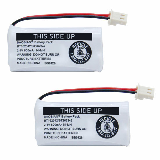 Picture of BAOBIAN 2.4V Ni-MH BT162342 BT262342 Battery for BT183342 BT283342 BT166342 BT266342 VTech CS6114 CS6419 CS6719 AT&T EL52300 CL80111 Cordless Phone (2 Pack)