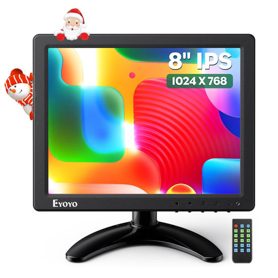 Picture of Eyoyo 8 Inch Small Monitor, 1024x768 4:3 IPS Mini HDMI Monitor Support HDMI/VGA/AV/BNC Input with Remote Control & Built-in Speakers, Security Monitor for Computer Raspi CCTV Camera