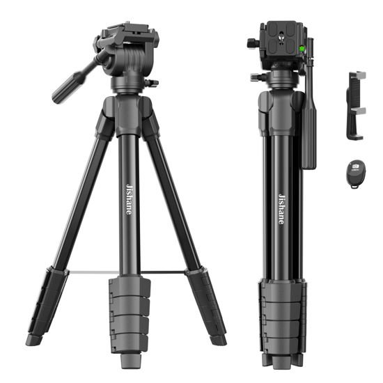 Picture of Jishane 61'' Camera Tripod Camera Stand for Canon Rebel Eos Nikon DSLR, Travel Tripods for Phone with Remote Black Max Load 11lb