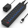 Picture of USB hub，Powered USB hub, 11-Port hub Splitter，10 USB 3.0 Data Transfer Port + 1 Smart Charging Port,Independent Switch (with LED Working Indicator) USB 3.0 Hub Powered with Power Adapter for Mac/PC