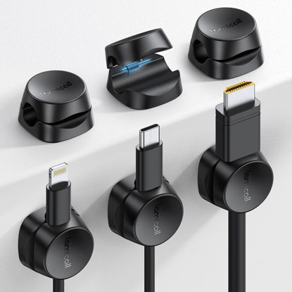 Picture of Cord Organizer [1s Lock] Spring Cable Holder Clips - Lamicall 6Pack Desk Cable Management Clips, Phone Charger Cord [Smooth Adjustable], Adhesive Wire Organizer Keeper for Nightstand Wall Car Office