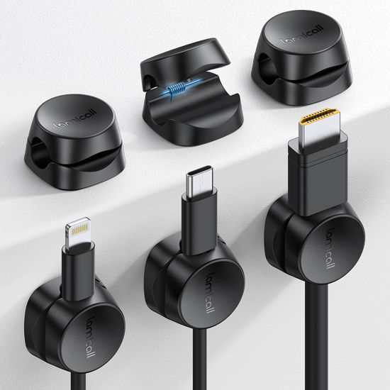 Picture of Cord Organizer [1s Lock] Spring Cable Holder Clips - Lamicall 6Pack Desk Cable Management Clips, Phone Charger Cord [Smooth Adjustable], Adhesive Wire Organizer Keeper for Nightstand Wall Car Office