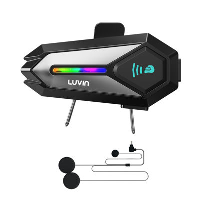 Picture of LUVIN Helmet Bluetooth Headset with RGB Light 300m Rider-to-Passenger Motorcycle Bluetooth Intercom Double Noise Cancellation Motorcycle Communication Systems with IP56 Waterproof 1000mAh HiFi Sound