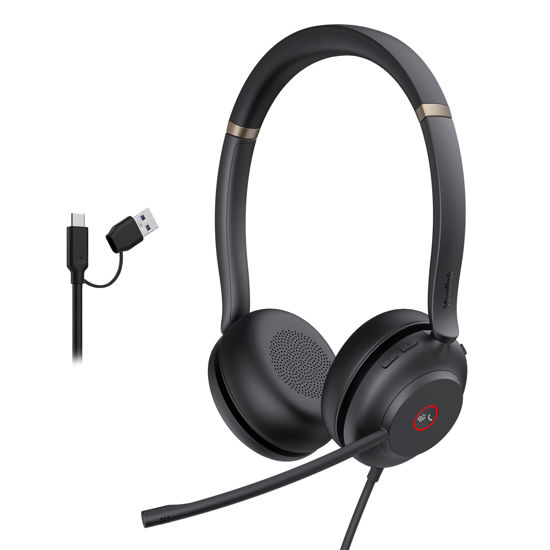 Picture of Yealink UH37 USB Headset with Noise Cancelling Microphone,Wired Headset for PC Laptop,Teams Certified,USB-A & USB-C Cable,Works with Zoom and Other Leading UC Platforms