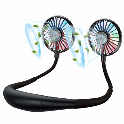 Picture of Neck Fan, Rechargeable Battery Operated Portable Fan 2600mAh, Hands Free Personal Fan Hang Around Neck Fans, Wearable Small Fan for Outdoor Working Battery Powered USB Fan Over 12 Hours Constant Cool