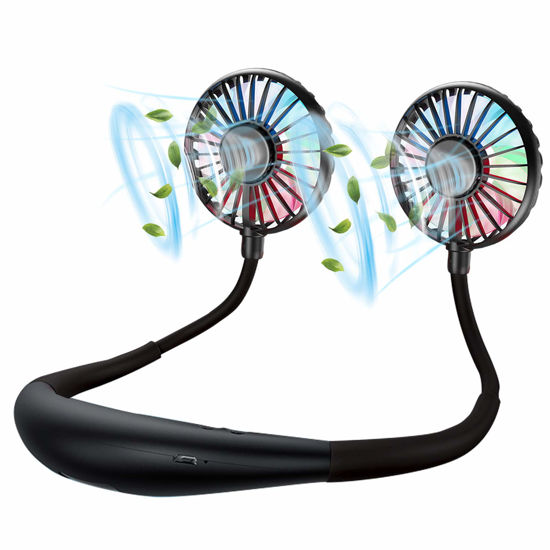 Picture of Neck Fan, Rechargeable Battery Operated Portable Fan 2600mAh, Hands Free Personal Fan Hang Around Neck Fans, Wearable Small Fan for Outdoor Working Battery Powered USB Fan Over 12 Hours Constant Cool