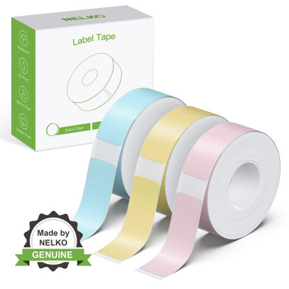 Picture of NELKO Genuine P21 Label Maker Tape, Adapted Label Print Paper, 14x40mm (0.55"x1.57"), Standard Laminated Office Labeling Tape Replacement, Multipurpose of P21, 180 Tapes/Roll, 3-Roll, Blue/Yellow/Pink