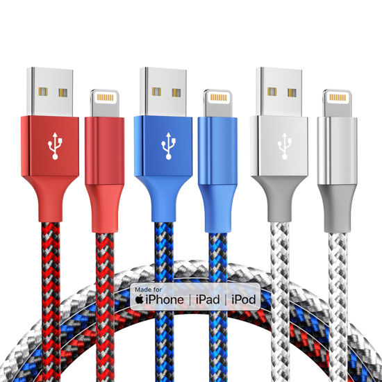 Picture of iPhone Charger Cord 3Pack 10FT Apple MFi Certified Nylon Braided Fast Charging Lightning Cable Compatible with iPhone 14/13/12/11 Pro/11/XS MAX/XR and More