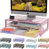 Picture of gianotter Computer Monitor Stand Riser, office organizer with Drawer, Office Organizers Storage for Classroom Office Supplies (Pink)