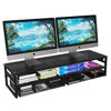 Picture of Simple Trending 2 Tier Metal Monitor Stand Riser with USB 2.0 and Charging Prot , Computer Office Desktop Organizer for 2 Monitors With Two Drawer Storage and Reusable Cable Ties,for Printer, TV, Black