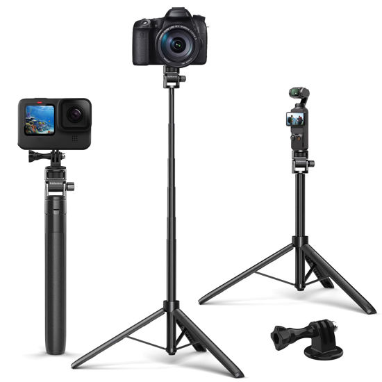Picture of 63in Selfie Stick Tripod for Gopro Camera, Kaitezenz Long Extendable Tripod Stand Selfie Vlog Handle Portable Lightweight 7 Sections for GoPro Max Hero 13 12 11 10 9 8 7 DJI OSMO Action Camera