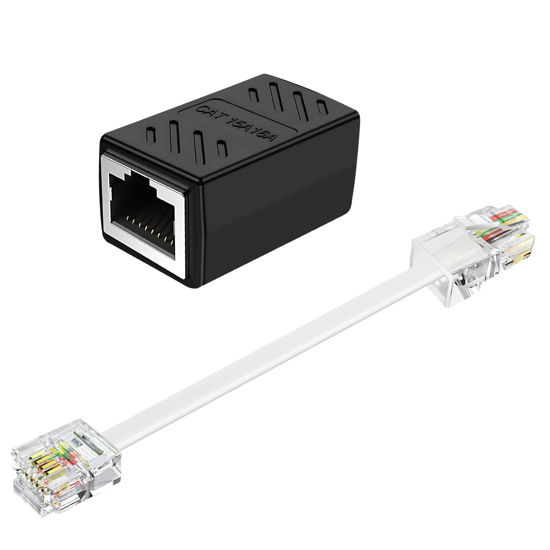 Picture of 1Pc RJ11 to RJ45 Adapter Phone Jack to Ethernet Cable Adapter, RJ45 8P8C Female to RJ11 6P4C Male for Landline Telephone Service