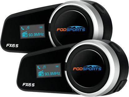Picture of FODSPORTS Bluetooth Motorcycle Headset FX6 1000m 6 Riders Motorbike Intercom Universal Bluetooth Motorcycle Helmet Communication Voice Dial/Usable While Charge (2 Pack FX6S with LED)