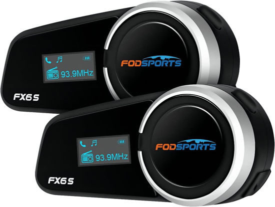 Picture of FODSPORTS Bluetooth Motorcycle Headset FX6 1000m 6 Riders Motorbike Intercom Universal Bluetooth Motorcycle Helmet Communication Voice Dial/Usable While Charge (2 Pack FX6S with LED)