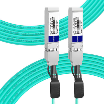 Picture of FLYPROFiber- 10G SFP+ AOC Cable, SFP+ to SFP+ Active Optical Fiber Cable, OM3 MMF Direct-Attach Fiber with SFP+ connectors for Cisco SFP-10G-AOC30M, Ubiquiti UniFi, Supermicro, Mikrotik, 30M(98.4ft)