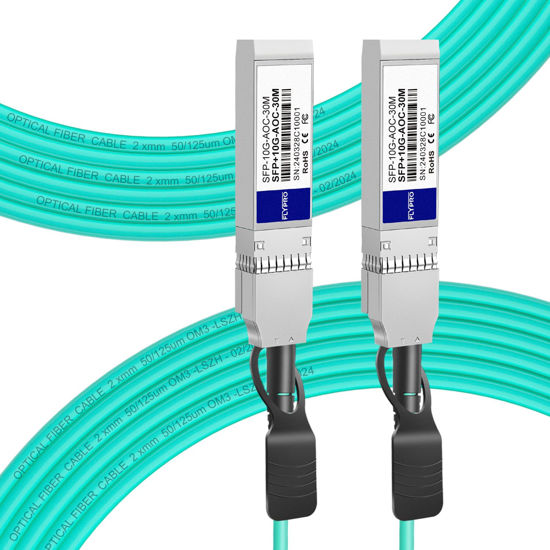 Picture of FLYPROFiber- 10G SFP+ AOC Cable, SFP+ to SFP+ Active Optical Fiber Cable, OM3 MMF Direct-Attach Fiber with SFP+ connectors for Cisco SFP-10G-AOC30M, Ubiquiti UniFi, Supermicro, Mikrotik, 30M(98.4ft)
