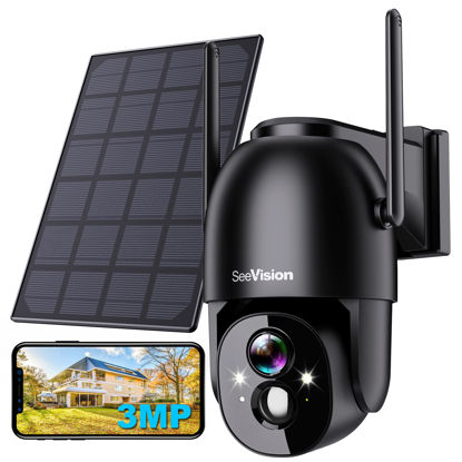 Picture of Solar Security Cameras Wireless Outdoor, 2K Battery Powered PTZ WiFi 3MP Security Camera for Home with Spotlight, PIR Motion Detection,Siren, Color Night Vision, 2-Way Talk, SD/Cloud Storage