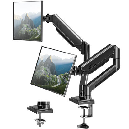 Picture of Dual Monitor Desk Mount - Adjustable Monitor Arm for 2 Monitors up to 32 inches/19.8 lbs, Double Monitor Desk Stand VESA Bracket with C-Clamp & Grommet Mounting, Swivel Computer Screen Mount, Freelift