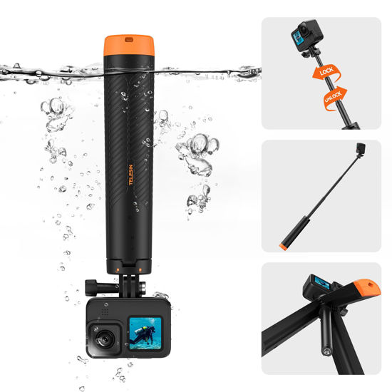 Picture of TELESIN°4 in 1 Selfie Stick Floating Hand Grip Tripod Waterproof Extendable Selfie Monopod for GoPro Hero 13, 12, 11, 10, 9, 8, DJI OSMO Action 5 Pro 4/3、Insta360 Ace Pro 2 and Most Action Camera