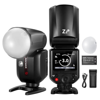 Picture of NEEWER Z2-C 2.4G TTL Round Head Flash Speedlite Compatible with Canon Cameras, 76Ws 1/8000s HSS with Diffuser, 2 Modeling Lamps, Upgraded UI, TTL/M Toggle Key, 3000mAh Battery, 600 Full Power Flash