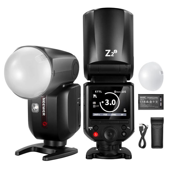 Picture of NEEWER Z2-C 2.4G TTL Round Head Flash Speedlite Compatible with Canon Cameras, 76Ws 1/8000s HSS with Diffuser, 2 Modeling Lamps, Upgraded UI, TTL/M Toggle Key, 3000mAh Battery, 600 Full Power Flash