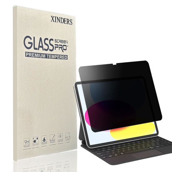 Picture of XINDERS 1 Pack Privacy Screen Protector for Screen Protector for IPAD 10th Generation 10.9 inch (2022 Models) Tempered Glass Apple Pencil Compatible