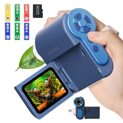 Picture of Hideal HP20 Microscope for Kids 1000X [3-in-1] [Easy and Fun] 2" IPS Portable Handheld Microscope Miniscope, Pocket Mini Scope Educational Science Kit, Christmas Birthday Gifts for Kids, 32GB, Blue