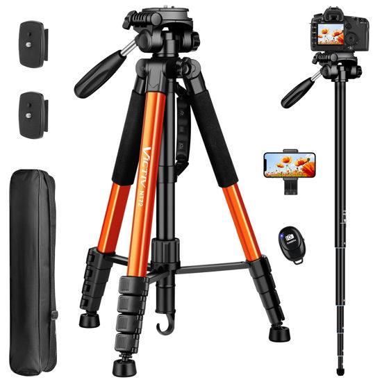 Picture of Tripod for Camera, 72" Tall Camera Tripod with Remote, Compact Camera Stand Tripod for Phone, Lightweight DSLR Tripod & Monopod, Professional Heavy Duty Tripod for Spotting Scope, Telescope, Binocular