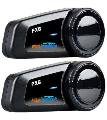 Picture of FODSPORTS Motorcycle Bluetooth Headset 2 Pack FX6 1000M 6 Riders Group Motorcycle Intercom Universal Bluetooth Motorcycle Helmet Communication System Voice Command 2 Port Design