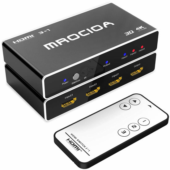 Picture of Hdmi Switch 3 in 1 Out 4K Hdmi Switcher Box with Remote. Hdmi Splitter 4K Hub. Support PS4/ Xbox One/Fire TV/Apple TV/Sky Box/STB/DVD/Laptop/Roku