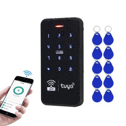 Picture of OBO HANDS WiFi TUYA Smart APP Access Controller, 125KHz 13.56MHz RFID Keyboard,IP68 Waterproof, Touch Panel, Backlight Stand-Alone Door Access Control Keypad,+ 10pcs Blue Keyfobs Tags