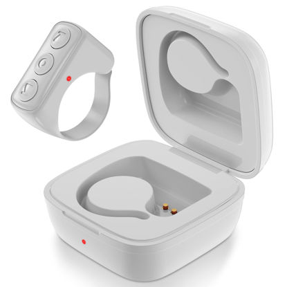 Picture of Fingertip Bluetooth Remote Control TIK TOK Wireless Page Turner TYUOBOX Camera Remote Shutter Selfie Button Controller with Charging Case for iPhone Android Ipad Cell Phone (White)
