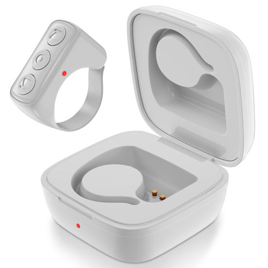Picture of Fingertip Bluetooth Remote Control TIK TOK Wireless Page Turner TYUOBOX Camera Remote Shutter Selfie Button Controller with Charging Case for iPhone Android Ipad Cell Phone (White)