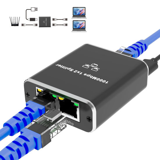 Picture of MAUSION Ethernet Splitter 1 to 2 - High Speed 1000Mbps Ethernet Cable Splitter 1 in 2 Out，LAN Splitter with USB Power Cable, RJ45 Splitter for Cat5/5e/6/7/8 Cable(2 Devices Simultaneously Networking)